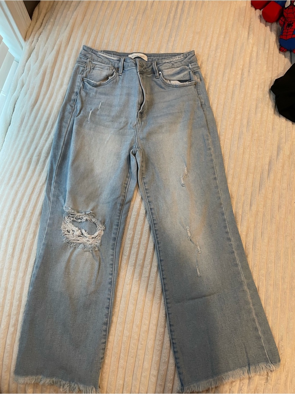 Women's Light Blue Distressed Wide-Leg Jeans